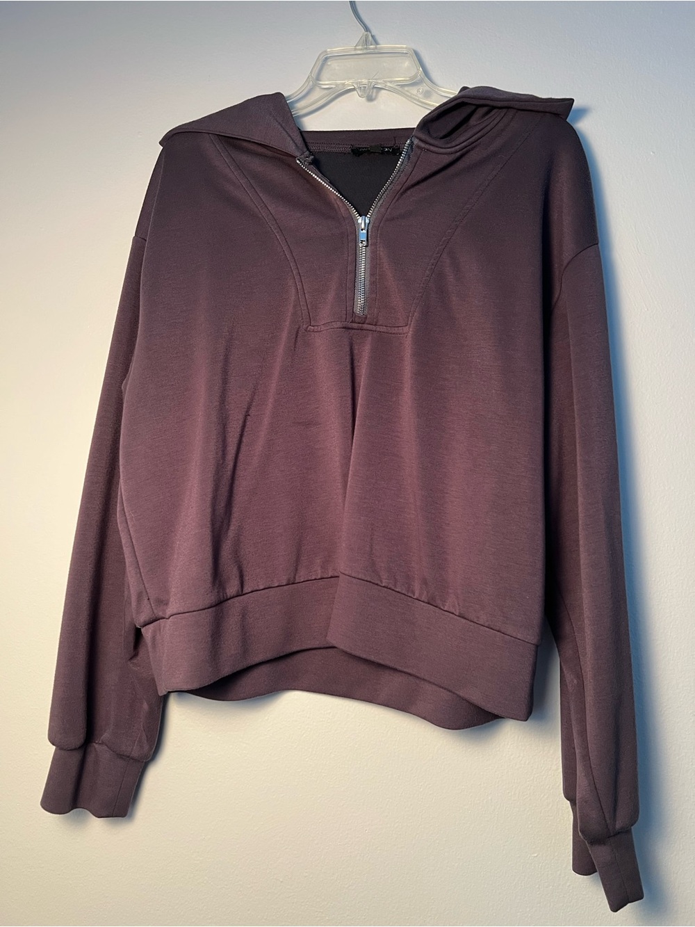 Papermoon Half-Zip Hooded Pullover Sweater in Plum